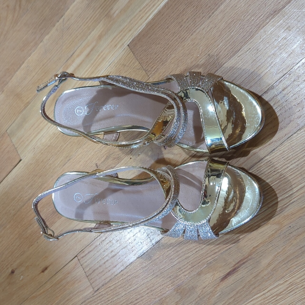 Gold Strappy Sparkly Wedge Heels